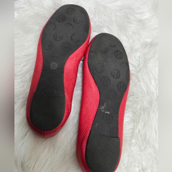 Tory Burch Minnie Red Leather Flats Size 8 - Picture 11 of 13